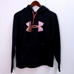 Under Armour Black Realtree Pink‎ Camo Logo Hoodie Pullover Girls Lg / #8014